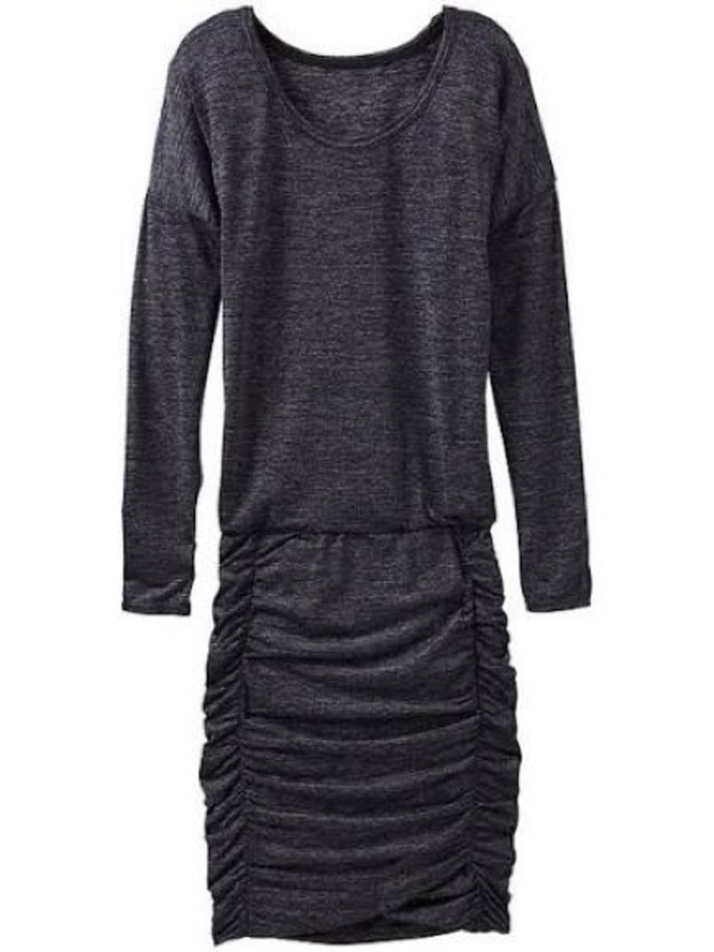ATHLETA Grey Heather Long Sleeve Tulip Solstice Dress Ruching Small S Gray Scoop